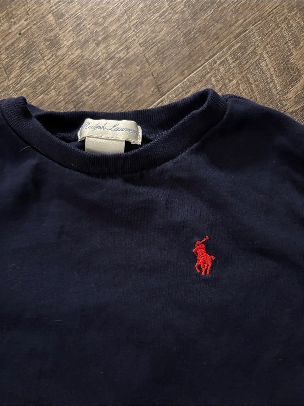 Ralph Lauren Navy Crewneck with Red Polo Emblem